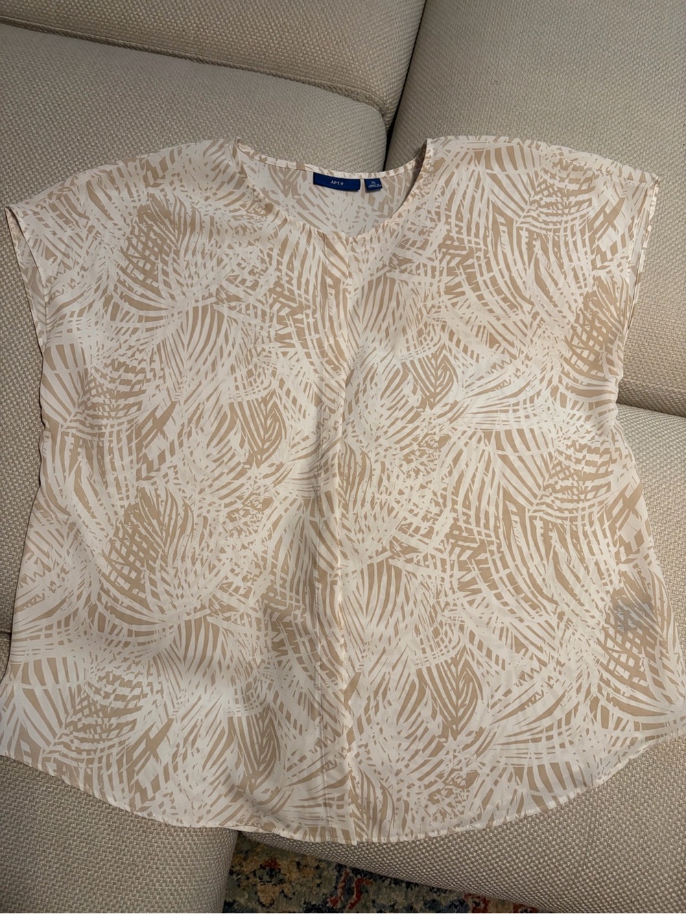 Apt. 9 Cream and Beige Palm-Print Top